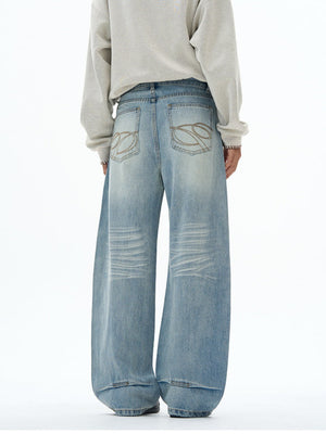 Retro Embroidery Machete Loose Silhouette Mopping Sickle Jeans
