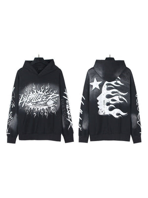 Washing Water Old Printed Hooded Sweatshirt Trousers Set