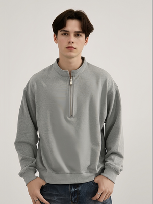 Retro Loose Boxy Short Half Zipper Crew Neck Sweatshirt