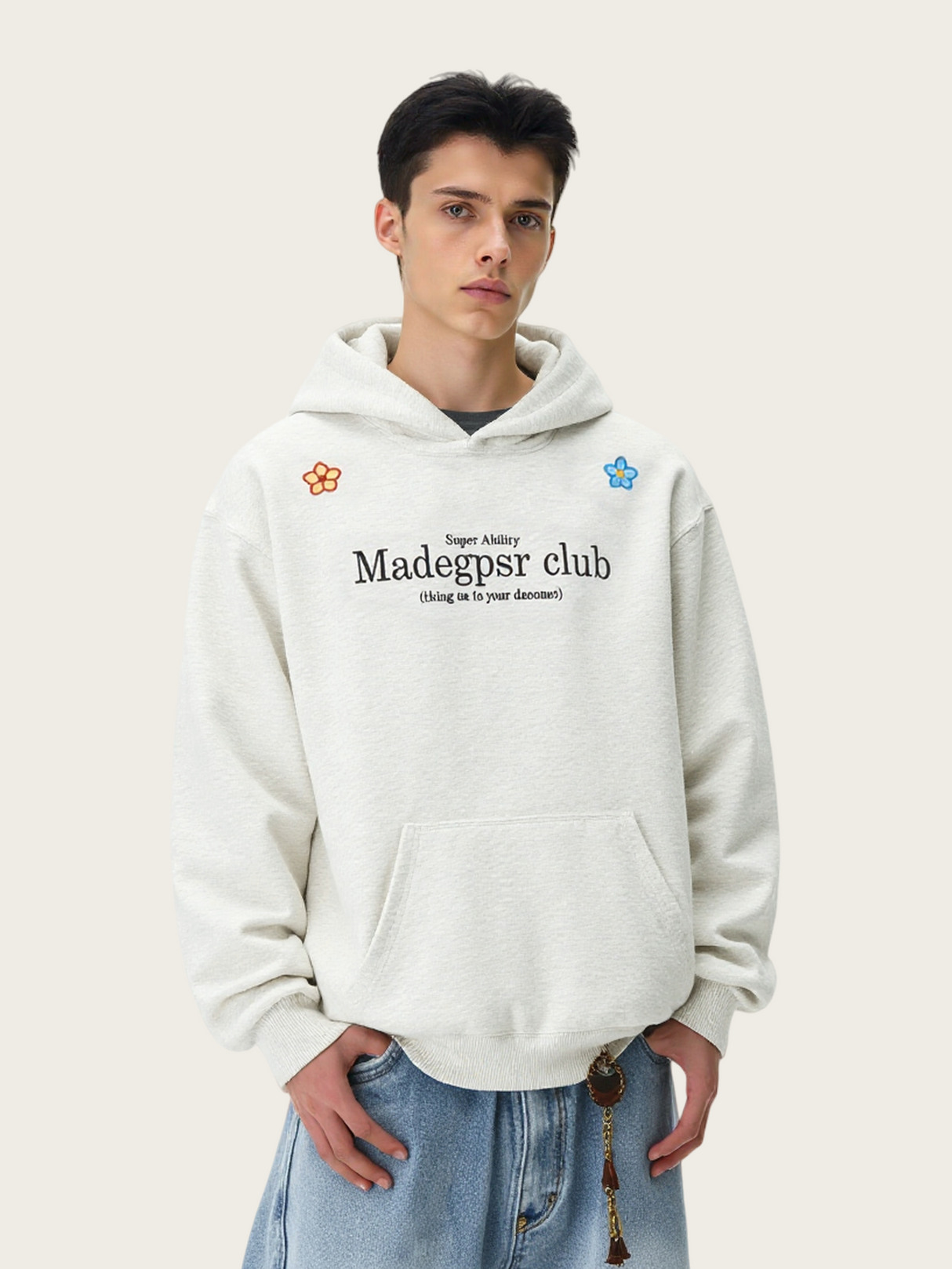 Ins Hip Hop Embroidered Floral Towel Hoodies