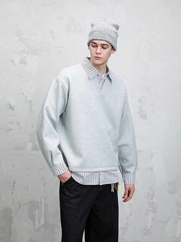 Design Fake Two Pieces Stripes Sports Casual Sweatshirts