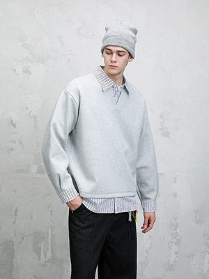 Design Fake Two Pieces Stripes Sports Casual Sweatshirts