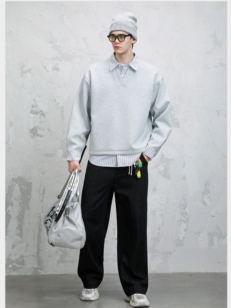 Design Fake Two Pieces Stripes Sports Casual Sweatshirts