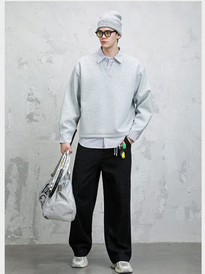 Design Fake Two Pieces Stripes Sports Casual Sweatshirts