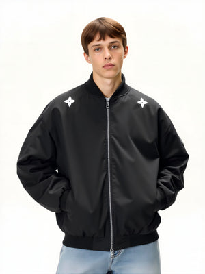 Retro Letter Print Loose Bomber Jacket