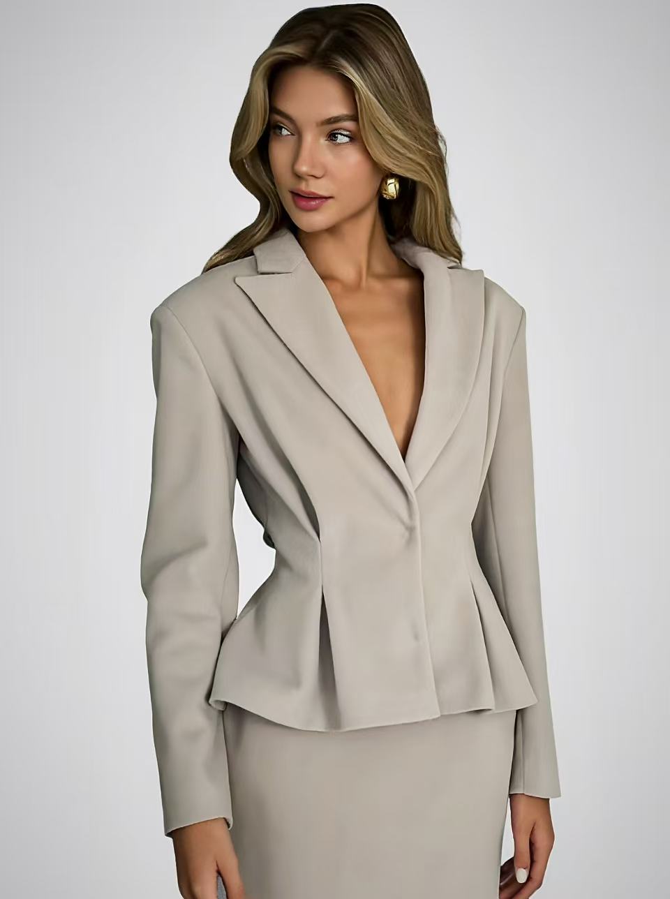 Waist-cinching Elegant Suit Jacket Skirts 2-piece Sets