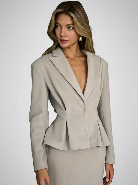 Waist-cinching Elegant Suit Jacket Skirts 2-piece Sets