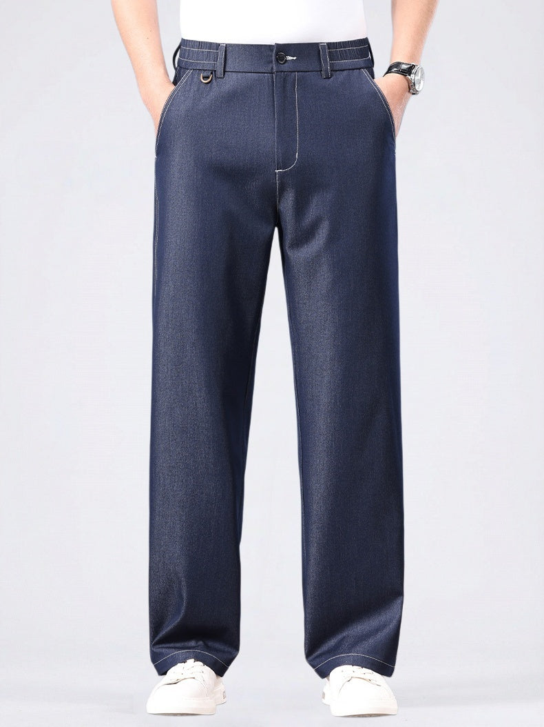 Faux Denim Straight-fit Loose-fit Anti-wrinkle Pants