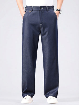 Faux Denim Straight-fit Loose-fit Anti-wrinkle Pants