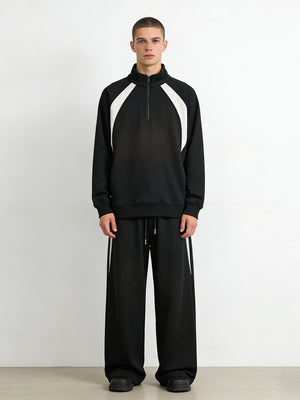 Color-blocked Half Zipper Loose-fit 2-piece Sets