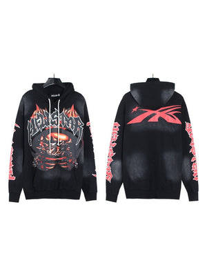 Washing Water Old Printed Hooded Sweatshirt Trousers Set