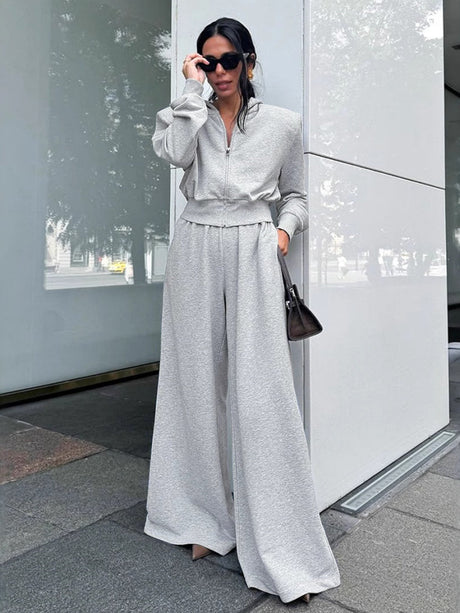 Shoulder Pad Sweatshirts&Hoodies Wide-leg pants 2-piece Sets