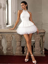 Halter Diamond Splicing Mesh Tutu Mini&Short Dresses