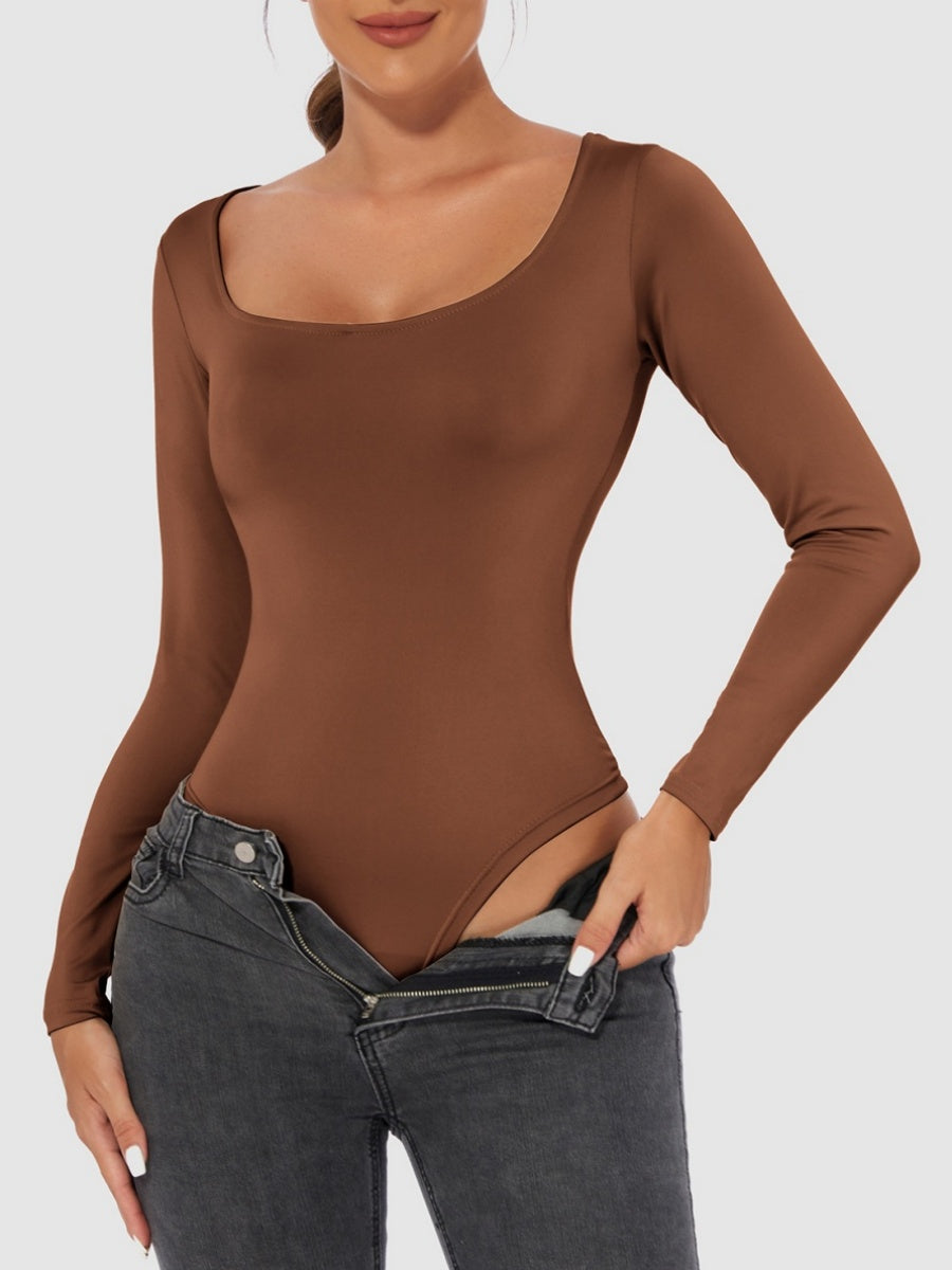 Slim Fit U-neck Long Sleeve Slimming Bodysuit