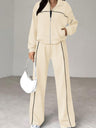Sports Casual Suit Zipper Contrasting Colors Hoodless Cardigan Wide-leg Pants 2-piece Sets