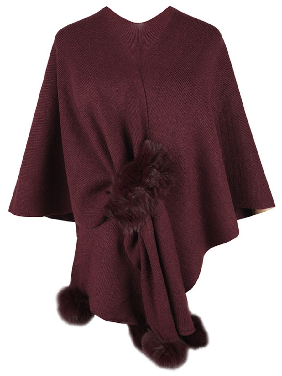 Solid Color Fluff Ball Cloak Shawl Cardigans