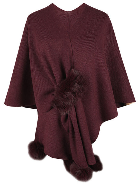 Solid Color Fluff Ball Cloak Shawl Cardigans