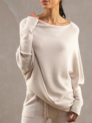 Old Knitting Pleated Sloping Shoulders Pullover T-shirt