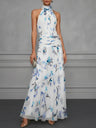Halter Printed Temperament Waist Parties Maxi Dresses