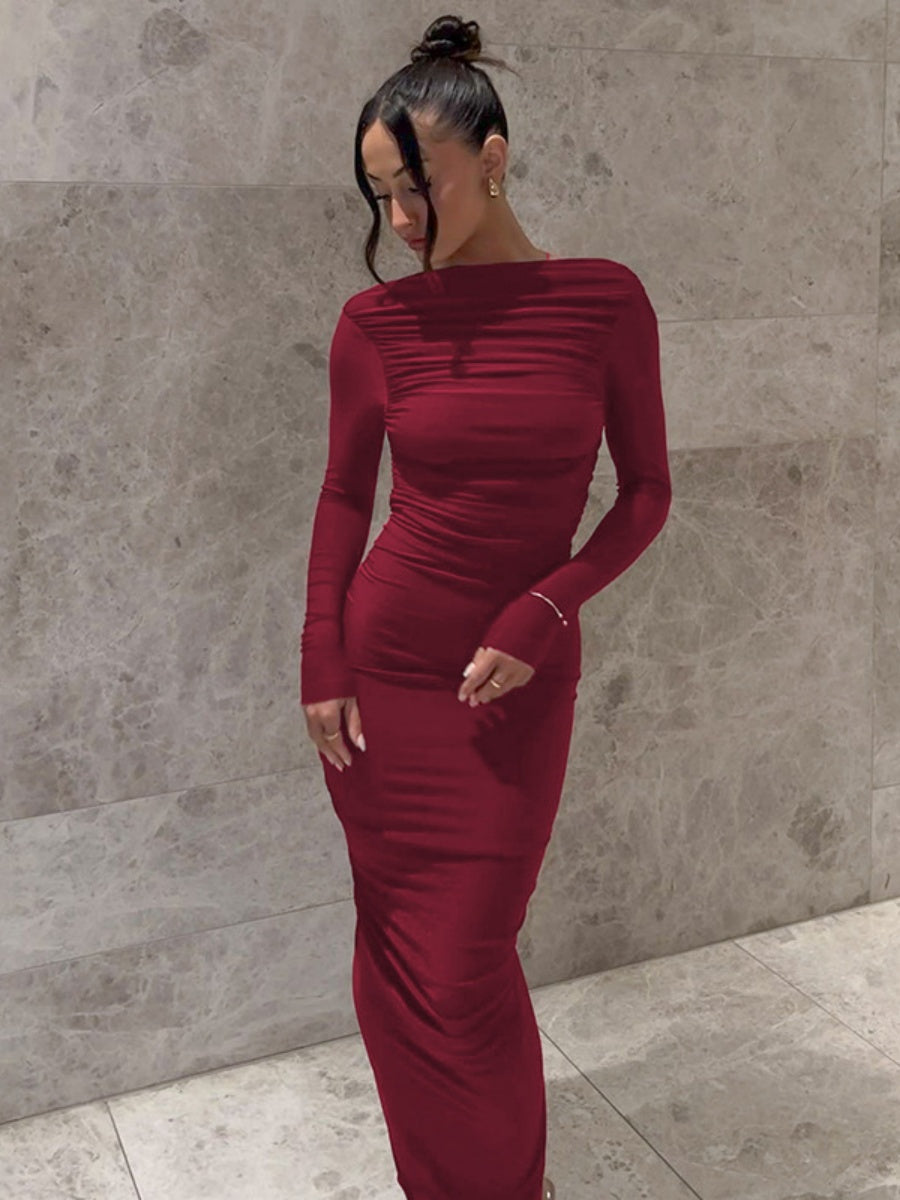 Liber Autumn Women's Backless Pleated Maxi Dresses