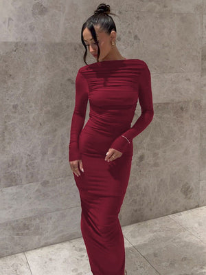 Liber Autumn Women's Backless Pleated Maxi Dresses