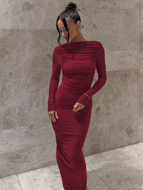 Liber Autumn Women's Backless Pleated Maxi Dresses