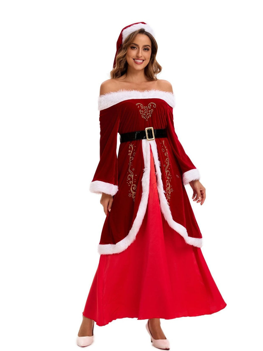 Christmas Role-playing Costume Hooded Shawl Skirt Belts Gloves Multi-piece Sets