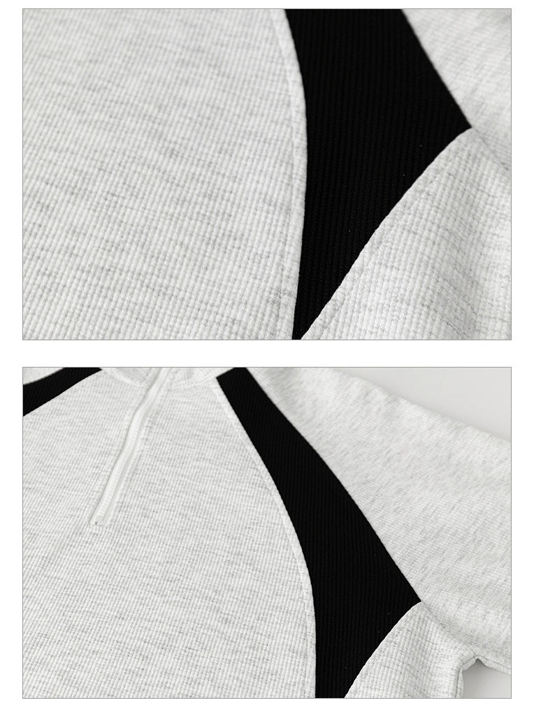 Color-blocked Half Zipper Loose-fit 2-piece Sets