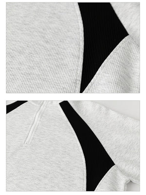 Color-blocked Half Zipper Loose-fit 2-piece Sets