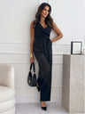 V-neck High-waisted Jumpsuit With A Fitted Waist And Tie
