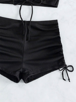 High-waisted Halter Strap Two-piece Flat-angle Sporty Beach Bikini