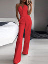 Asymmetrical Mid-waisted Elegant V-neck Strapless Jumpsuit