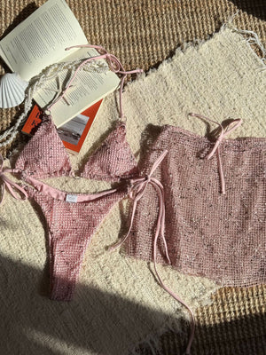 Mesh Sexy Strappy Swimsuit Bikini Three-Piece Set