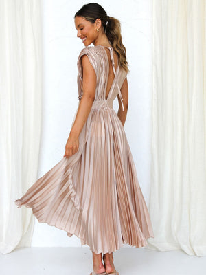 Solid Color V-neck Sleeveless Midi Dresses