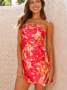 Floral Print Strapless Backless Short Dress