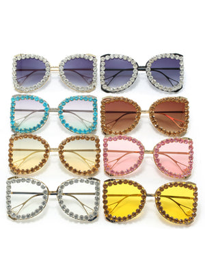Rhinestone Full-rimmed Irregular Sunglasses