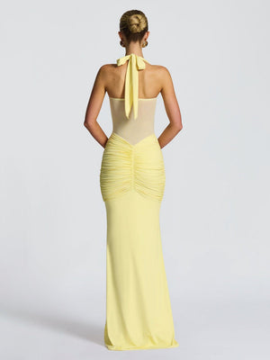 Neckband Lace Up Mesh Formal Dress Maxi Dresses