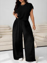 Loose-fit Simplicity Cropped T-shirt Wide-leg Trousers Set 2-piece Sets