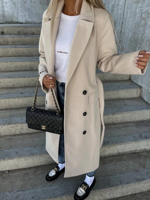 Simple Long-sleeved Lapel Button-down Woolen Coat