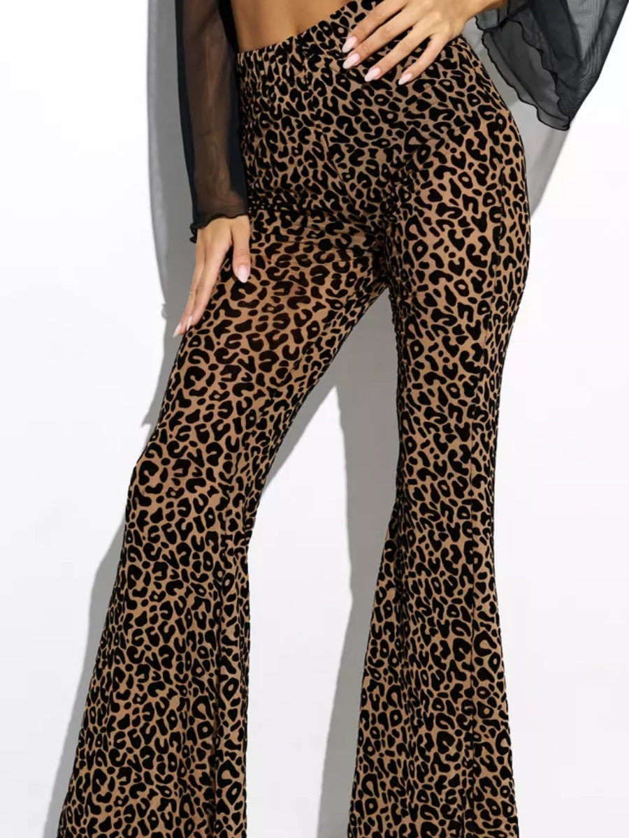 【SHIP AS USUAL】 Mesh Flocking Perspective Leopard Print Pants