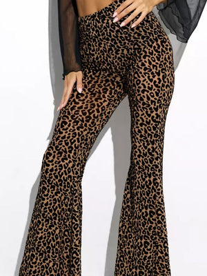 【SHIP AS USUAL】 Mesh Flocking Perspective Leopard Print Pants