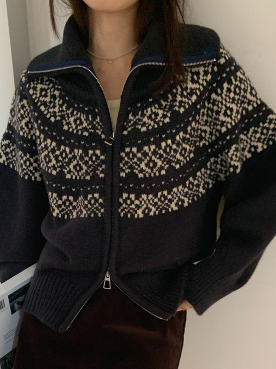 Fair Isle Jacquard Zipper Christmas Cardigans