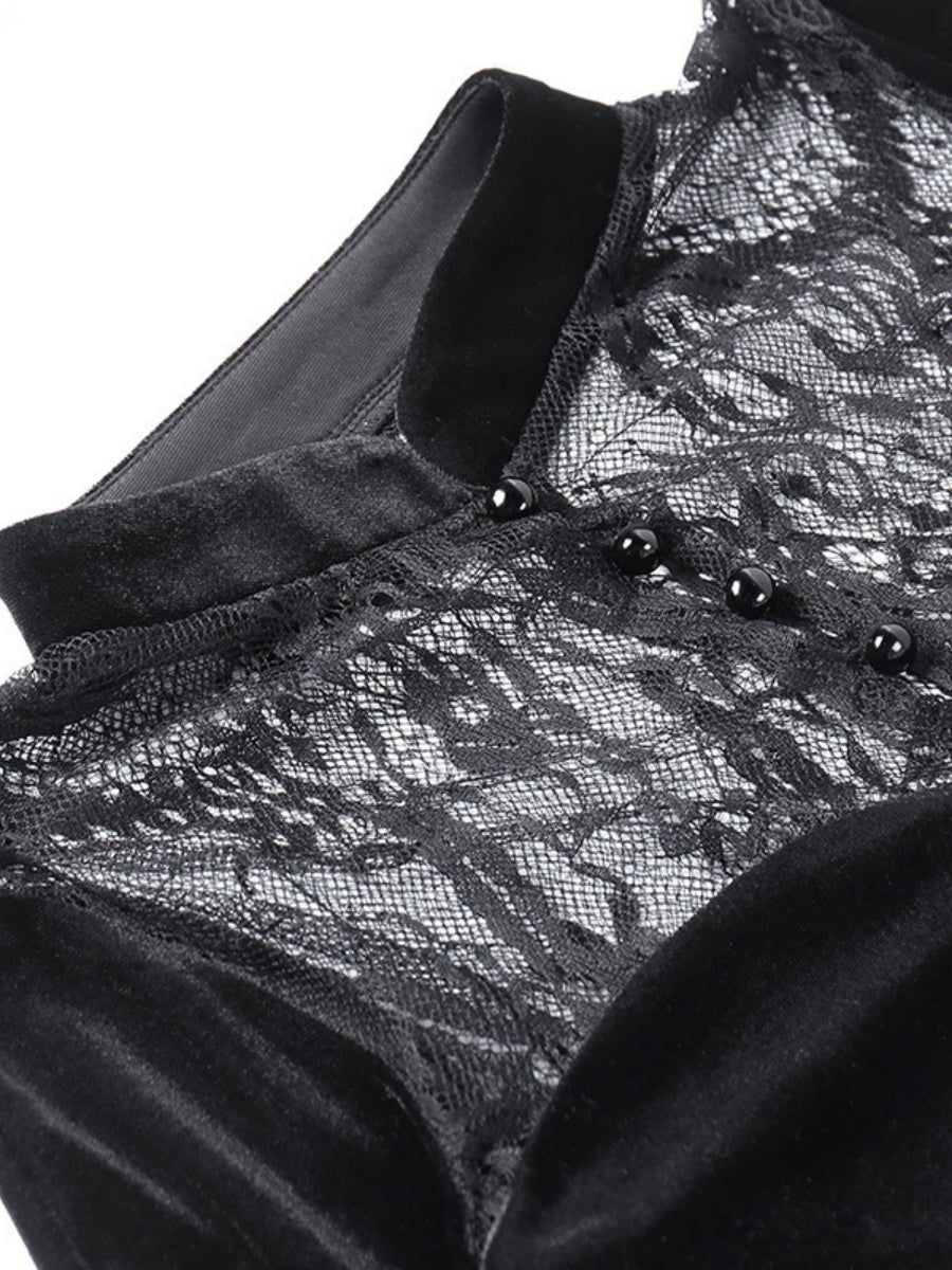 Halloween Slit Black Lace Stitching Maxi Dresses