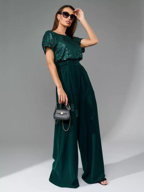 Sequins Short Sleeve Leisure Bodysuit