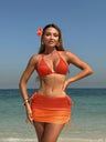Gradient Mesh Color Blocking Bikini Beach Skirt Three-piece Set