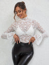 Sexy Lace Pullover Cashew Flowers Lace Slim Fit Slimming Outerwear Innerwear Bell-sleeved Mesh/sheer Top