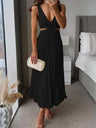 V-neck Sleeveless Open Back Pleated Long Dress