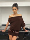 Off-shoulder, Two-way Batwing Sleeve, Solid Color, Loose Fit, Slimming, Asymmetrical Short Dress