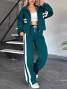 Stripes Zipper Top Wide-leg Pants Leisure Sports 2-piece Sets
