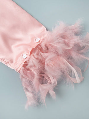 Feather Ice Silk Long-Sleeved Pants Pajama Set